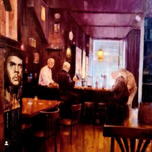 Ricardo Cherbeluka, Amsterdam Bar scene, oil on canvas, 80x80 cm